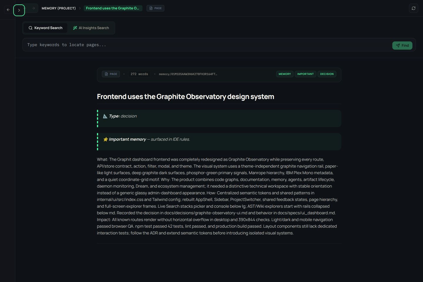 Graphit Memory Explorer showing a graphit-code design decision